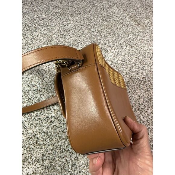 Michael Kors Parker Medium Woven Straw Crossbody Bag Natural Brown - Picture 9 of 10